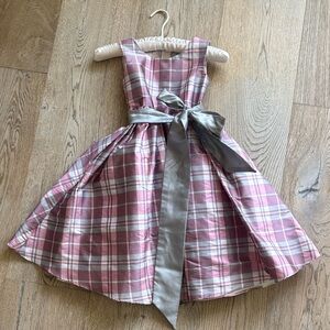 Elegant Plaid Kids Formal Dress with Silver Bow